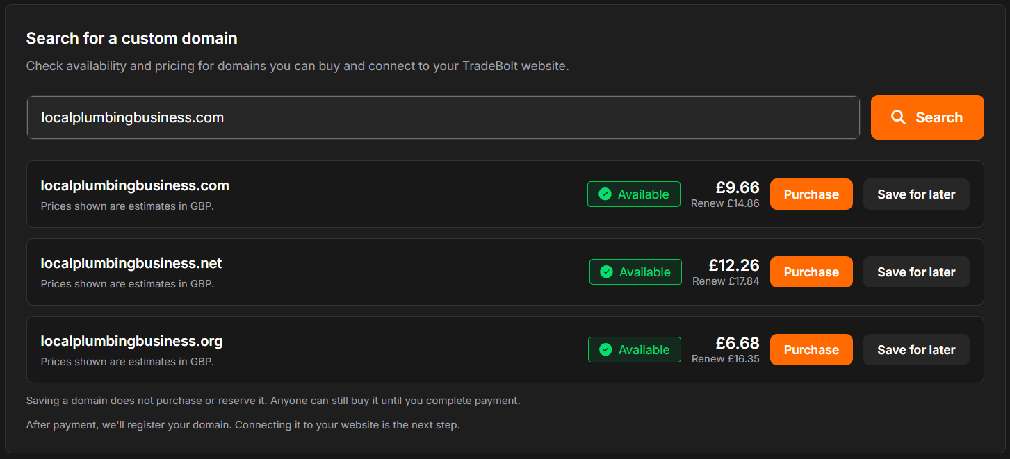 Custom domain in TradeBolt dashboard